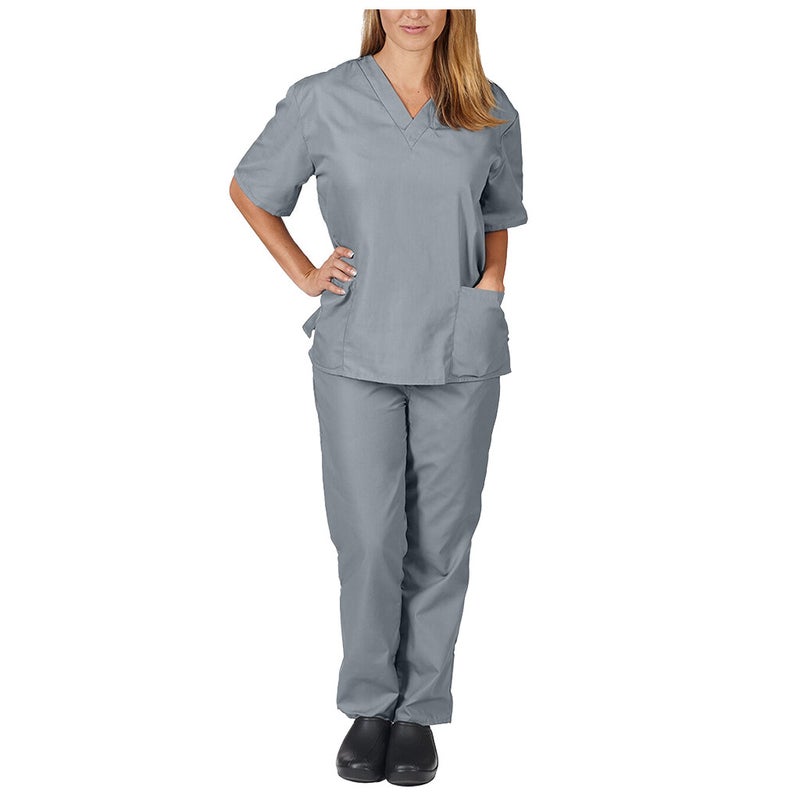 New Style Solid Color Pocket V-Neck Nursing Work Uniform Nurse Clothes Two-Piece Set Suit Women - Image 1